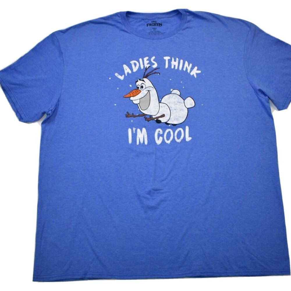 Disney Frozen Mens Olaf Snowman Ladies Think I'm Cool Funny Blue Shirt New 3XL